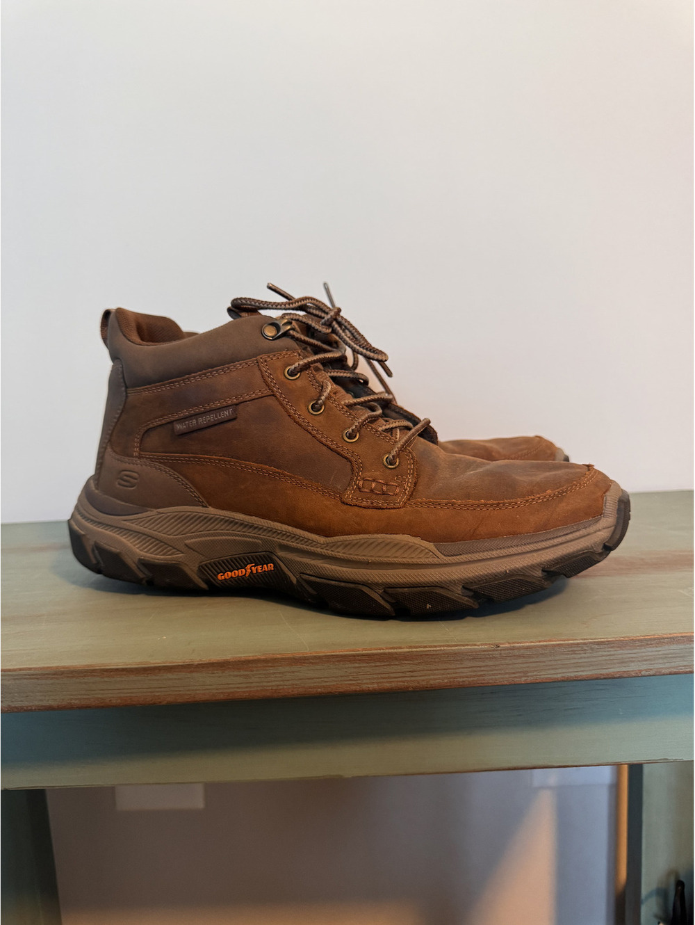 Skechers Respected Boswell Leather Hiking Boots Goodyear Sole Men's Size 10.5